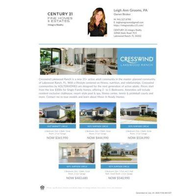 CENTURY 21 Integra Realty - New Homes - Cresswind, Lakewood Ranch, FL - Call Today