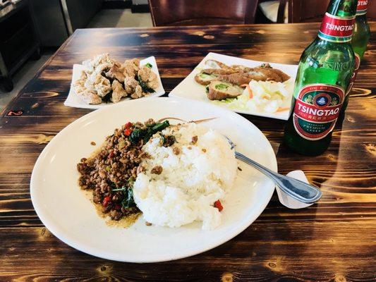 Fried Taiwan snacks and basil pork