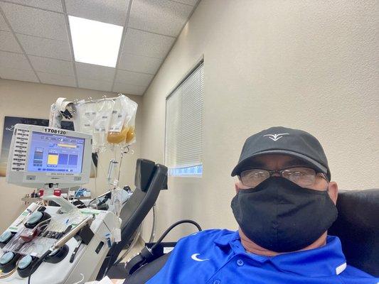 Giving platelets donation. 79 minutes for 2 units this week.