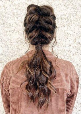 Braided Wedding Updo on one of our lovely clients. *** Stylist: Abigail