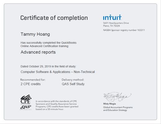 QB Advanced Certificate - Advanced Report