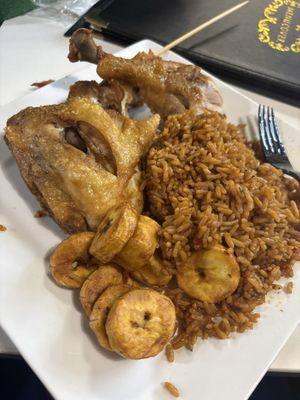 Jollof and chicken with plantain