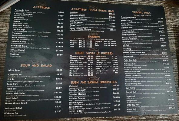 Front of menu.