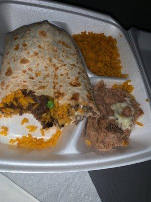 Wanted a burrito with steak rice and sour cream and just got steak and rice