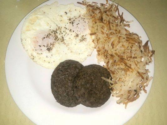 Eggs, Sausage Patties and Hashbrowns