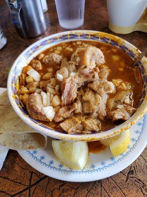 Menudo with pata. Vacant get good menudo anywhere else in Stockton. This place reminds me of 3 cochinitos in east LA!