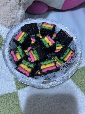 The kids loved the rainbow cookies and had to get them to go!!