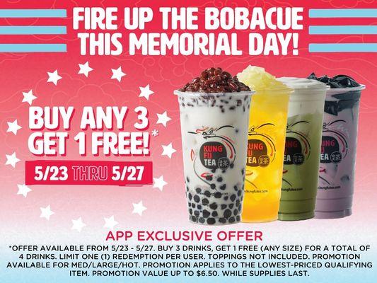 Fire up the Bobacue this Memorial Day! Buy any 3, Get 1 Free!