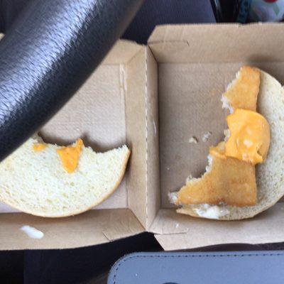 March, 2022 @McDonalds in Wind Gap, PA $3 for half piece of processed cheese and that 3" x 4" block of fish on standard bun. Sad.