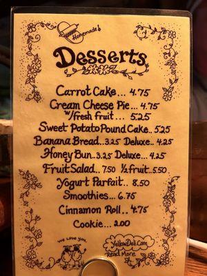 Dessert menu