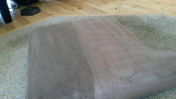 A couch cushion half way complete, see how there is a difference....