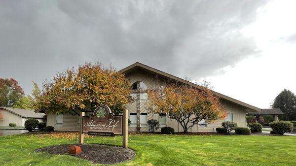 View of the church front in the fall