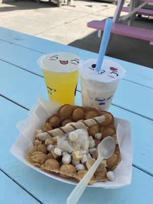 coconut milk tea, mango soda, and waffle!