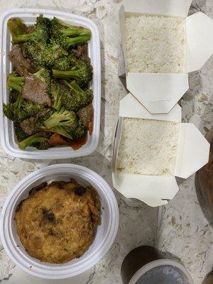 Beef with broccoli  35. Chicken Egg Foo Young Brown sauce and rice