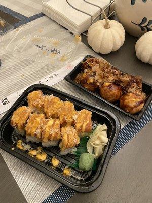 takoyaki and angel roll