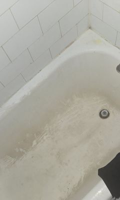 This is how the superintendent  left my already old and moldy tub after the ceiling was collapsing and he didn't attend to it for months