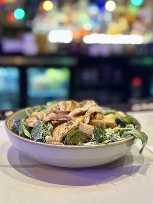 Spinach Caesar with grilled chicken