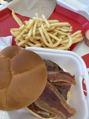 Bacon burger and fries