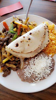 Fajita steak with 3 homemade tortillas