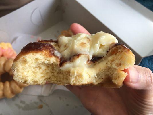 Boston Cream donut--huge dollop of pastry cream on top and filled inside!