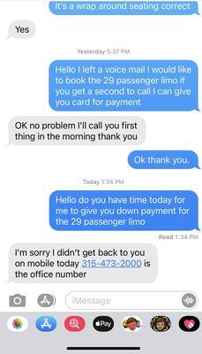 Conversation between the person who responded to my initial call.