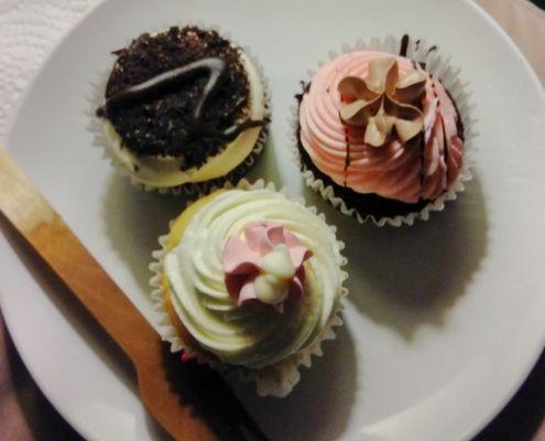 Todays cupcake flight trio: White Chocolate Raspberry, Oreo, and Chocolate Strawberry