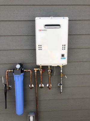 New tankless water heater with a descaling filtration