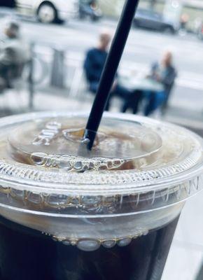 Iced coffee. $3.25 + tip