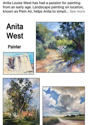 Anita West is one of our amazing artists.  She's a Plein Air painter, and frequently teaches at Artisan