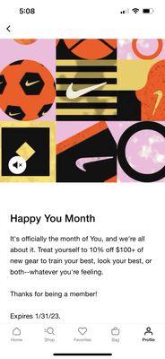 10 percent discount from Nike App