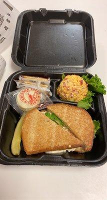 Pam's Parmesan Caesar on toasted wheatberry bread with pimento cheese and a cookie