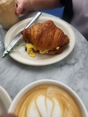 Breakfast sandwich on a croissant