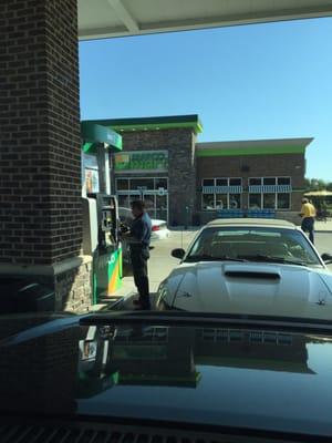 Busy gas station. Great prices on gas though!