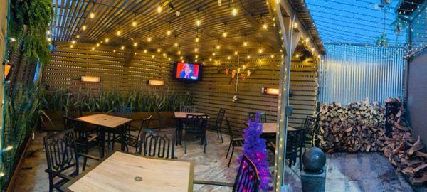 Heated private patio with TV AND background music