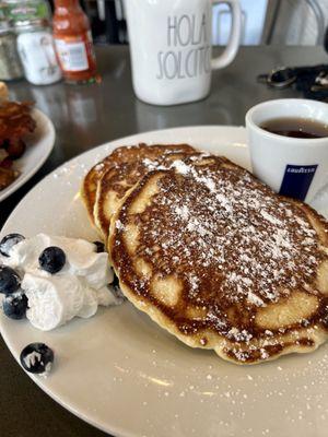 Blueberry Pancakes and huge coffee!