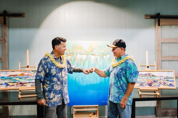 Art Instructors, Mark Brown (left) and Patrick Ching (right) in front of their work. See our website for art course schedule.