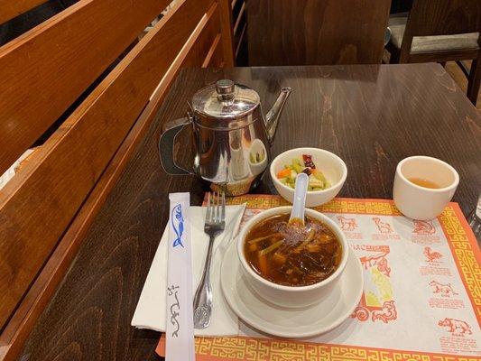 Hot tea and hot sour soup after a long drive