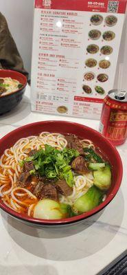 Beef noodle soup and iced herbal tea