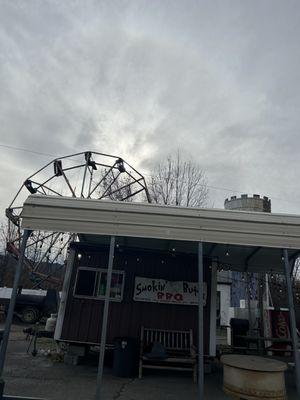 Nostalgic Ferris Wheel behind one of the WORLDS BEST BBQ SPOTS