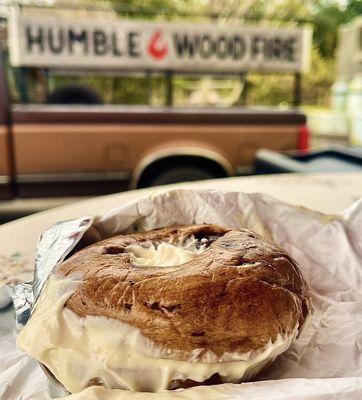 My cinnamon raisin bagel (with maple vanilla cream cheese) posing for a pic...lol