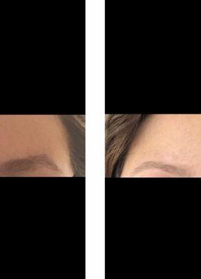 Before Laura left, after Laura right. She took my full brows and made them razor thin when asked for full and just a clean up.