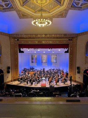 Ann Arbor Symphony Orchestra warming up on stage at Michigan Theatre