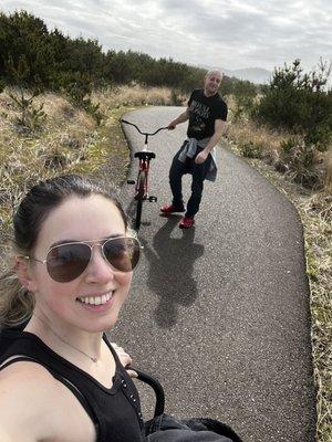 Taking our bikes to the beach trail