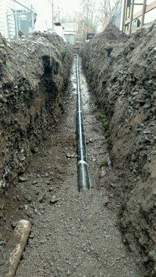 New sewer line with abs pipe and tracer wire