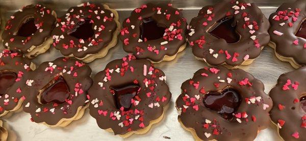 Espejitos ( butter cookies filled with Dulce de leche and strawberry jelly)