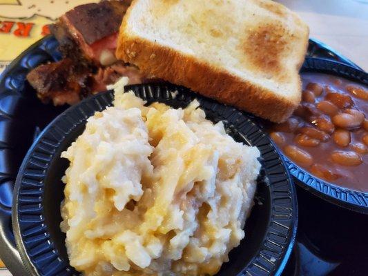 Ribs with Hashbrown casserole and baked beans