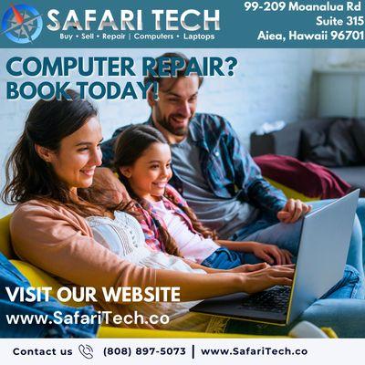 Safari Tech Hawaii, call today for in-office diagnostics! 808 897 5073

(No Mobile/On-Site Services)