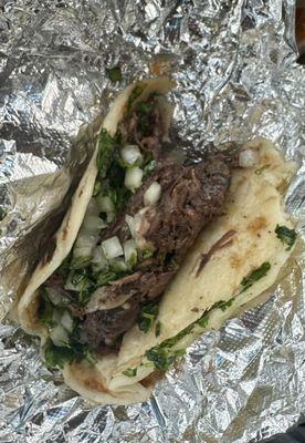 PERFECT barbacoa.    Greasy enough, but not dripping....definitely not too dry.    Amazing flavor.    Homemade tortillas.