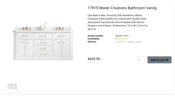 This quartz top vanity was listed for $700 at Bud's ($2,500 at Lowes). PLUS members get an additional 20% off the listed price!