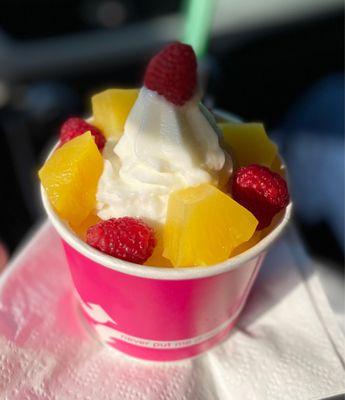 Medium froyo ($5.50), toppings ($0.60/ea)